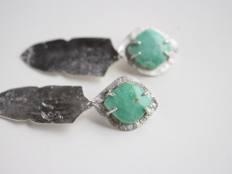 Variscite Jewelry Recycled Sterling Silver Silver Statement Clip Earrings
