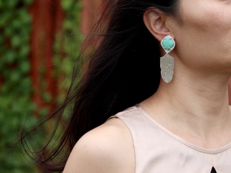 Variscite Jewelry Recycled Sterling Silver Silver Statement Clip Earrings