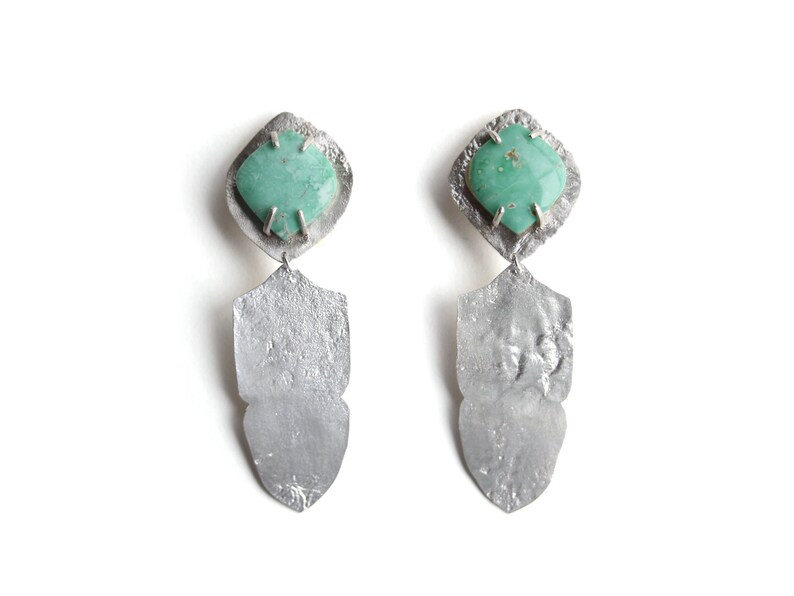 Variscite Jewelry Recycled Sterling Silver Silver Statement Clip Earrings
