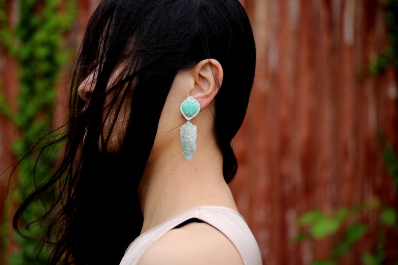 Variscite Jewelry Recycled Sterling Silver Silver Statement Clip Earrings