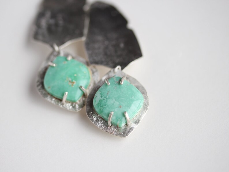 Variscite Jewelry Recycled Sterling Silver Silver Statement Clip Earrings