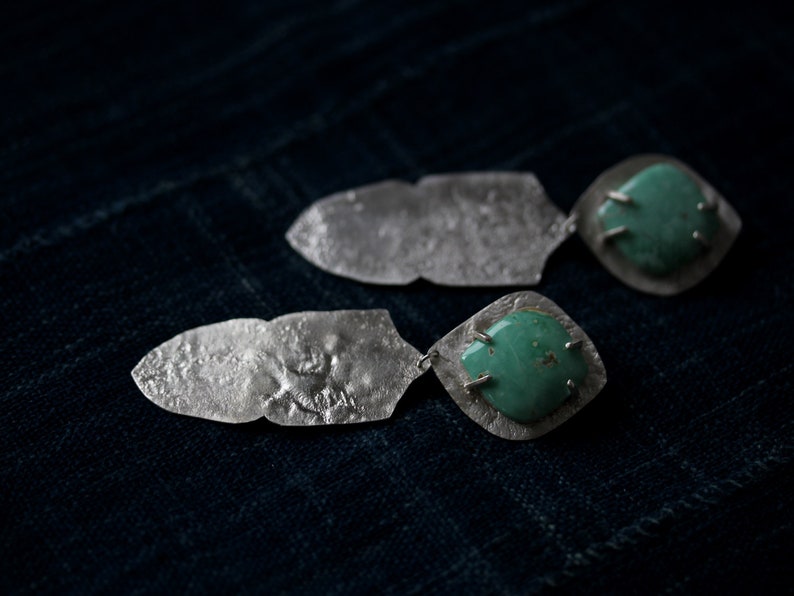 Variscite Jewelry Recycled Sterling Silver Silver Statement Clip Earrings