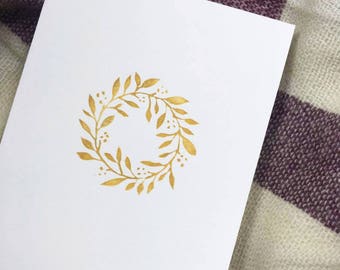 Handmade Linocut Wreath Card, Copper, Pack of 3