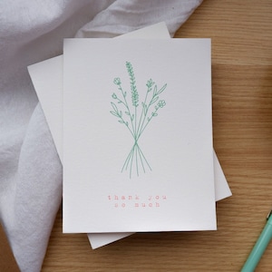 Danke so viel Grußkarte / Einfacher Illustrierter Blumenstrauß / Florale Dankeskarte / Einfache Dankeskarte / Grün und Rosa / Blanko Karte