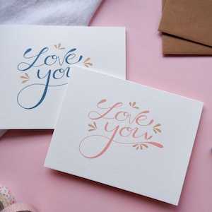 Hou van je kaart/handbelettering/liefdeskaart/verjaardagskaart/Valentijnskaart/Be Mine/eenvoudige liefdeskaart/roze of blauw/lege kaarten