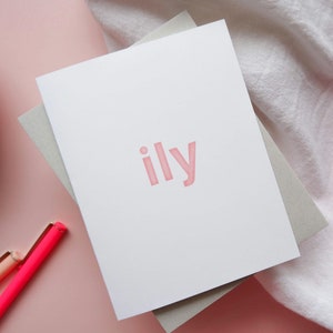 ILY kaart / ik hou van je kaart / gewoon omdat kaart / eenvoudige liefdeskaart / liefdesbrief / jubileumkaart / blokletterkaart / blanco binnenin