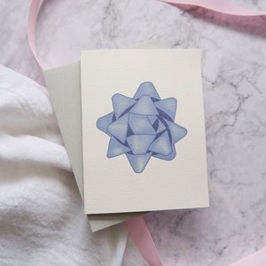 Carte de voeux avec noeud bleu / Carte d'anniversaire / Jolie carte illustrée / Carte de ruban / Carte de cadeau d'anniversaire / Carte d'anniversaire simple / Carte vierge