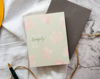 You're Simply The Best / Watercolour Blossoms Greeting Card / Love Card / Cherry Blossom Card / Watercolour Card / Love You / Blank Card