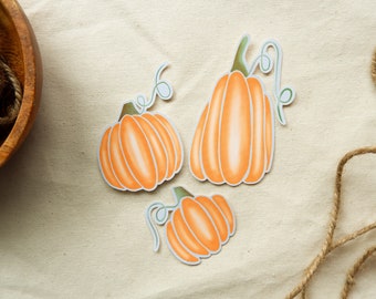 Pumpkin Stickers, Set of 3, Waterproof Decals, Die Cut