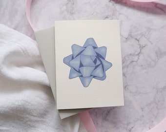 Blue Bow Greeting Card / Birthday Card / Cute Illustrated Card / Ribbon Card / Birthday Present Card / Simple Birthday Card / Blank Card