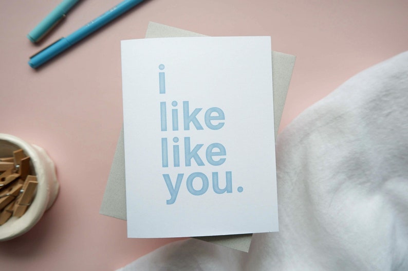 I Like Like You Card / Crush Card / Just Because Card / New Love Card / Love Note / Cute Love Card / Block Letter Card / Blank Inside image 1