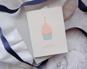 Cupcake Birthday Card / Illustrated Cute Happy Birthday Card / Simple Birthday Card / Cute Cupcake Card / Cute Birthday Card / Blank Card