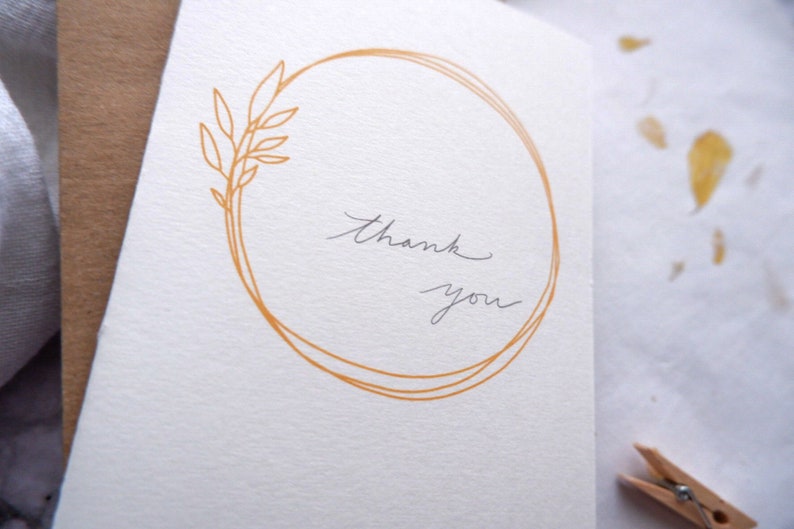 Thank You Card / Gold Wreath / Simple Thank You Card / Wreath Card / Neutral Thank You Card / Script Card / Yellow and Grey / Blank Card image 2