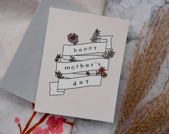 Happy Mother's Day Banner Card / Floral Card / Mother's Day Card / For Mom / Cute Mother's Day Card / Floral Mother's Day / Blank Inside