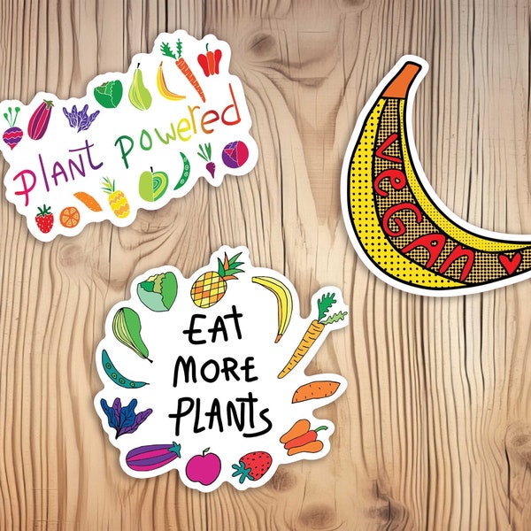 Colorful Vegan Sticker Bundle / Eat More Plants Sticker Set / Plant Power Decal