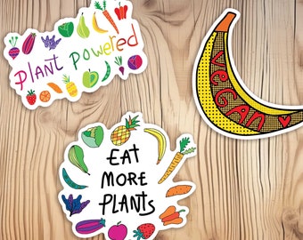 Colorful Vegan Sticker Bundle / Eat More Plants Sticker Set / Plant Power Decal