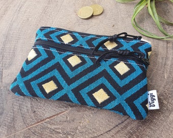 Wallet for Women, Fabric Small Wallet, Blue and Gold