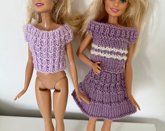 Barbie Doll Clothes Hand Knit skirt, and two tops