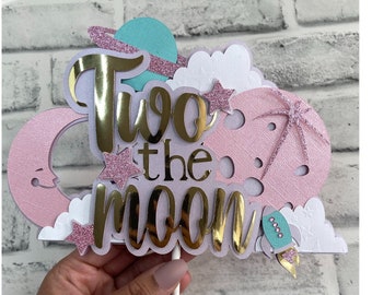 Outer Space Cake Topper, Two the Moon,  Space Theme Decor, Birthday Cake Topper, First Birthday Cake Topper,  Name Cake Topper, Custom