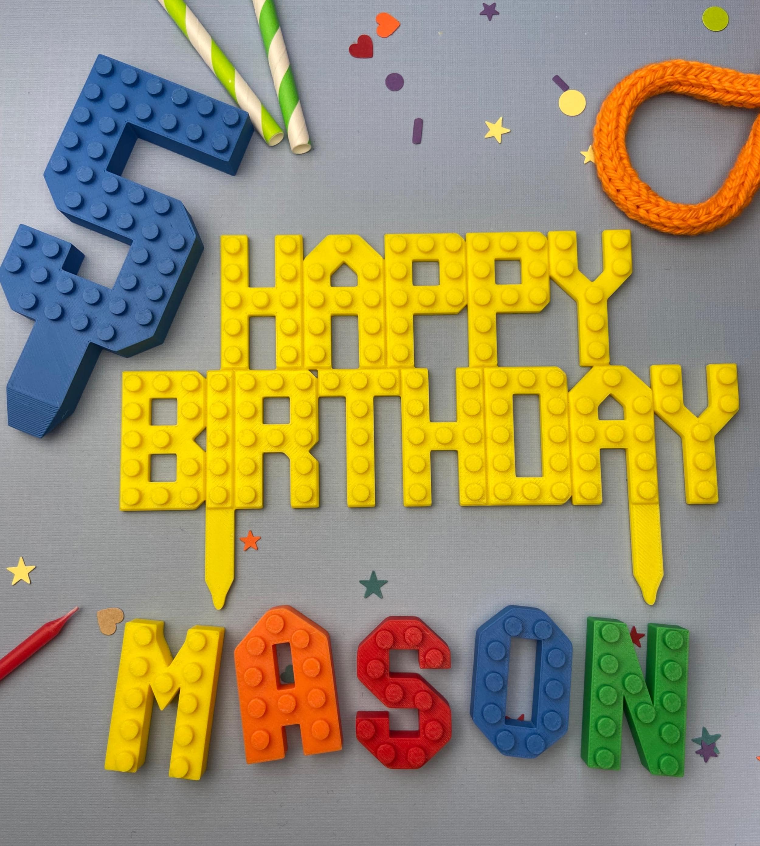 Brick Birthday Cake Topper and Number Set, Happy Birthday Cake Topper, Happy Birthday Sign, Personalized Name Cake Topper, 1st Birthday, 5th
