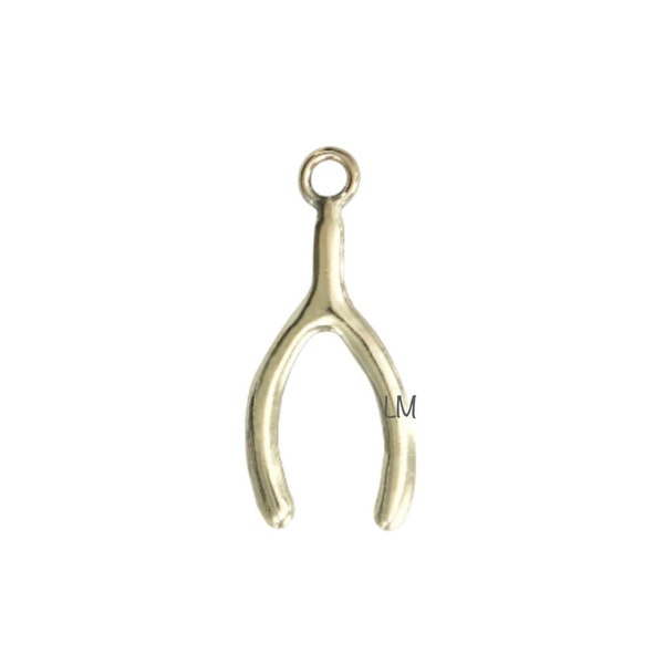 14k Gold Wishbone Charm, Gold Charms, Light Weight Solid 14k Gold Wishbone Charm