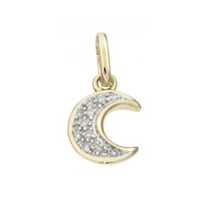 14k Gold Diamond Crescent Moon Charm, Pave Diamond Charms, Tiny Gold Diamond Charms