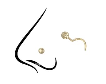 14k Gold Nose Ring, Plain 2mm Ball Nose Studs, Solid 14k Gold Nose Hoops, Body Piercing