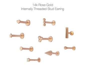 14k Rose Gold Intern geschroefd Flat Back Disc Labret Stud Piercing, Tiny Gold Studs, Kraakbeen, Helix, Tragus, Body Piercing