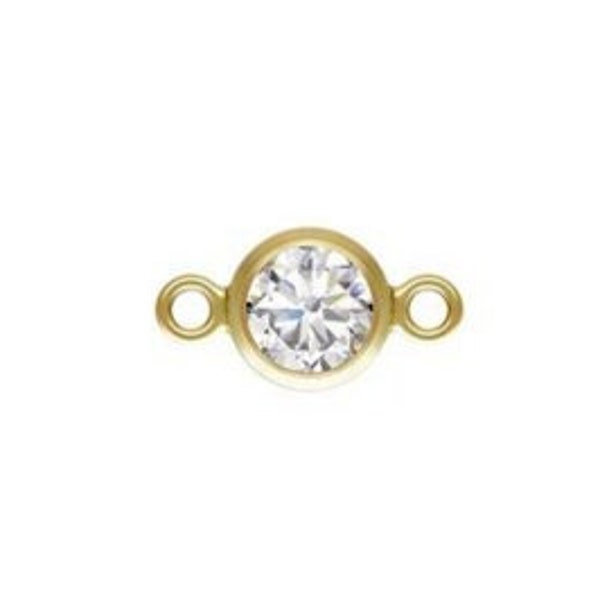 14k Gold CZ Connector, 4 mm CZ Bezel Connector Charm, Real Gold CZ Connector