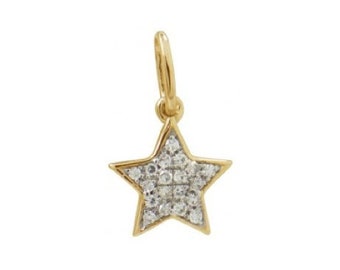 14k Gold Pave Diamond Star Charm, Tiny Diamond Star Charm, Solid 14k Gold Star Charm