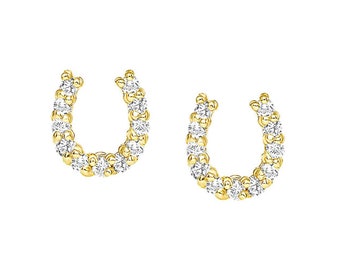 14k Diamond Horse Shoe Stud Earring, Tiny Diamond Studs, Tiny 14k Gold Studs, Cartilage Earring