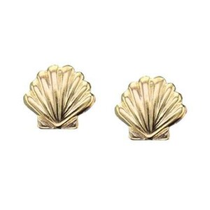 14k Gold Seashell Stud Earring, Solid Gold Studs, Minimalist Jewelry, Beach, Tropical