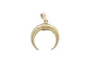 14k Gold Double Tiger Tooth Tusk Pendant, Gold Crescent Moon Charm, 14k Real Gold Charms