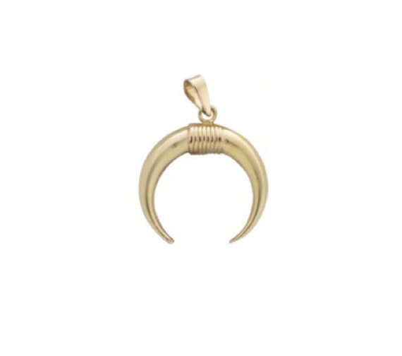 14k Gold Double Tiger Tooth Tusk Pendant Crescent Moon - 14k Gold Tiger Tooth Pendant