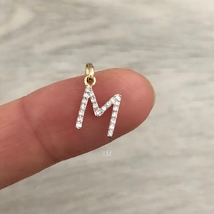 14k Gold Diamond Initial Charm, Real Gold Personalized Charm, Gold Initial Charms, Gold Alphabet Charms, Diamond Initials, 8mm image 3