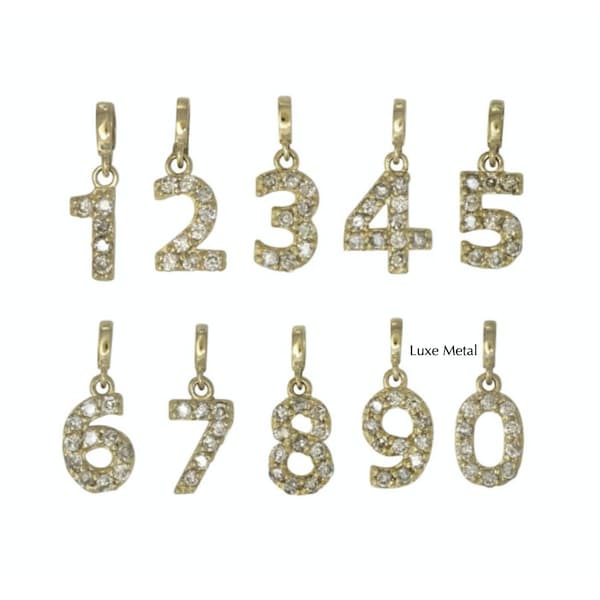 14k Gold Diamond Number Charm, Block Script Number Charms, Real Gold Custom Charm, Gold Number Charms