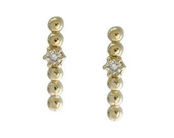14k Gold Studs, 14k Gold Bar Stud Earring with Diamond, Gold Bar Earring, Gift for Her