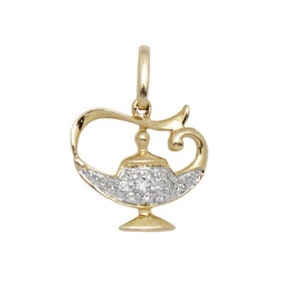 14k Gold Diamond Lamp Charm, Diamond Charms, Genie Lamp Charm. Real Gold Charms, Lantern Charm