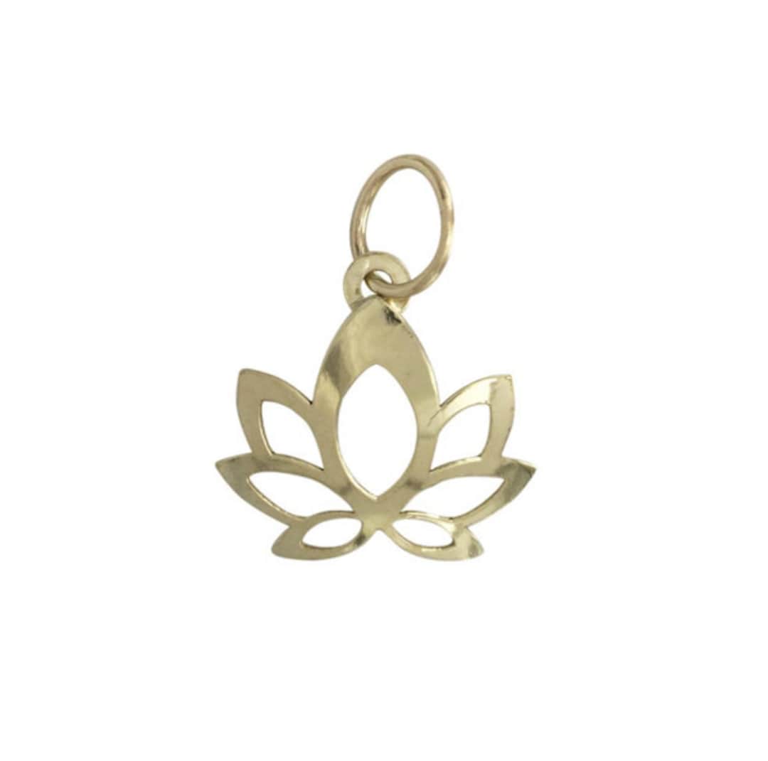 14k Gold Lotus Flower Charm, Solid Real Gold Charms, Gold Flower Etsy