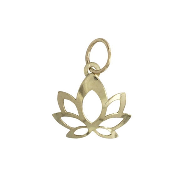 14k Gold Lotus Flower Charm, Solid Real Gold Charms, Gold Flower