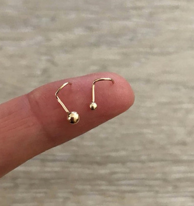 14k Gold Nose Ring Plain 2mm Ball Nose Studs Solid 14k Gold Etsy