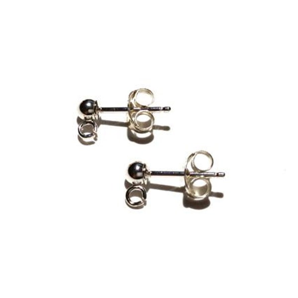 Sterling Silver 3mm Ball Post Earrings, 925 Sterling silver, 4 pcs