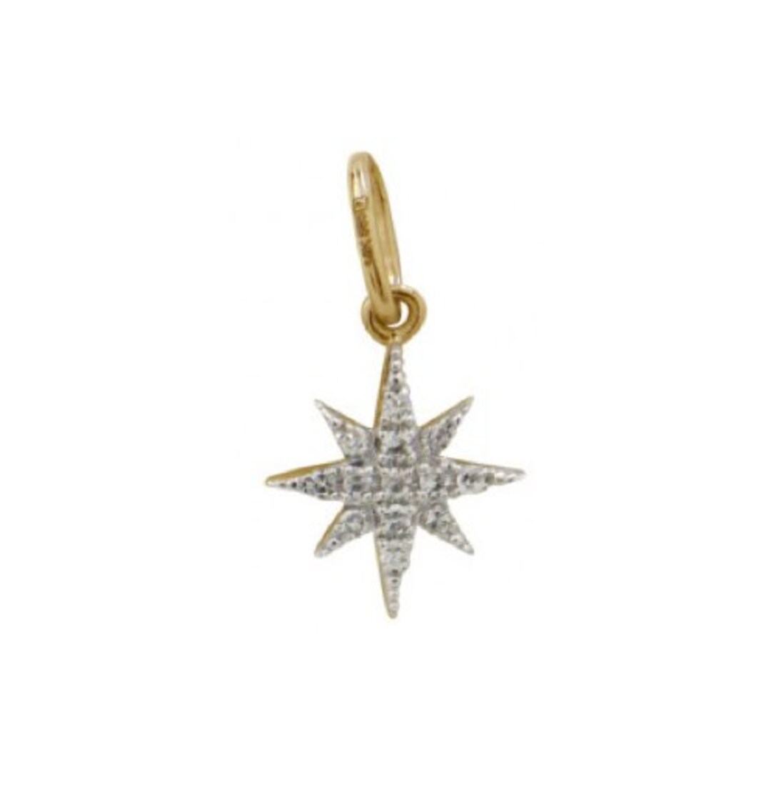 14k Gold Diamond Pave Starburst Charm, Diamond Charms, Real Gold Star ...