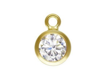 14k Gold Filled Round Bezel CZ Charm, 3mm, 4mm, 6mm Round CZ Charm, Gold Filled Charms