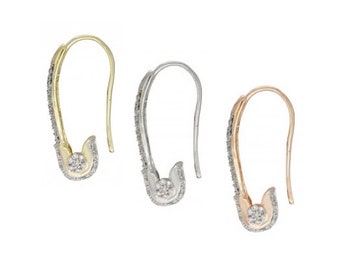 14k Gold Safety Pin Earring, Pave Diamond Safety Pin Earring, Diamond Earring, Safety Pin