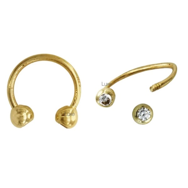 14k Gold CZ Horseshoe Circular Barbell avec vis sur boule, 10mm, 12mm Anneau de nez, Piercing corporel, Cerceaux d’haltères cartilagineux, Piercing Septum