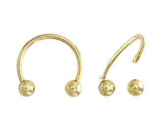 14k Gold Horseshoe Circular Barbell with Screw on Ball, 10mm Nose Ring, Body Piercing, Cartilage Hoops, Gift for Her