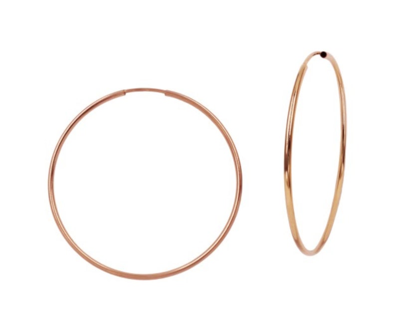 Rose Gold Filled Hoop Earring, Large Hoops, Thin Endless Hoops, 14k Gold Filled Hoops, 50mm, 65mm, 85mm Hoops image 2