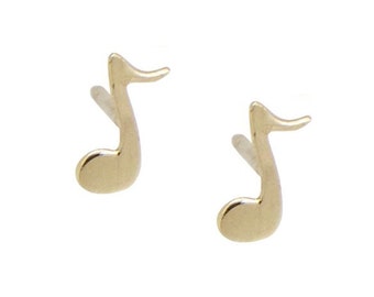 14k Gold Music Note Stud Earring, Quaver Note Earring, Real Gold Stud Earring, Ready to Wear Studs