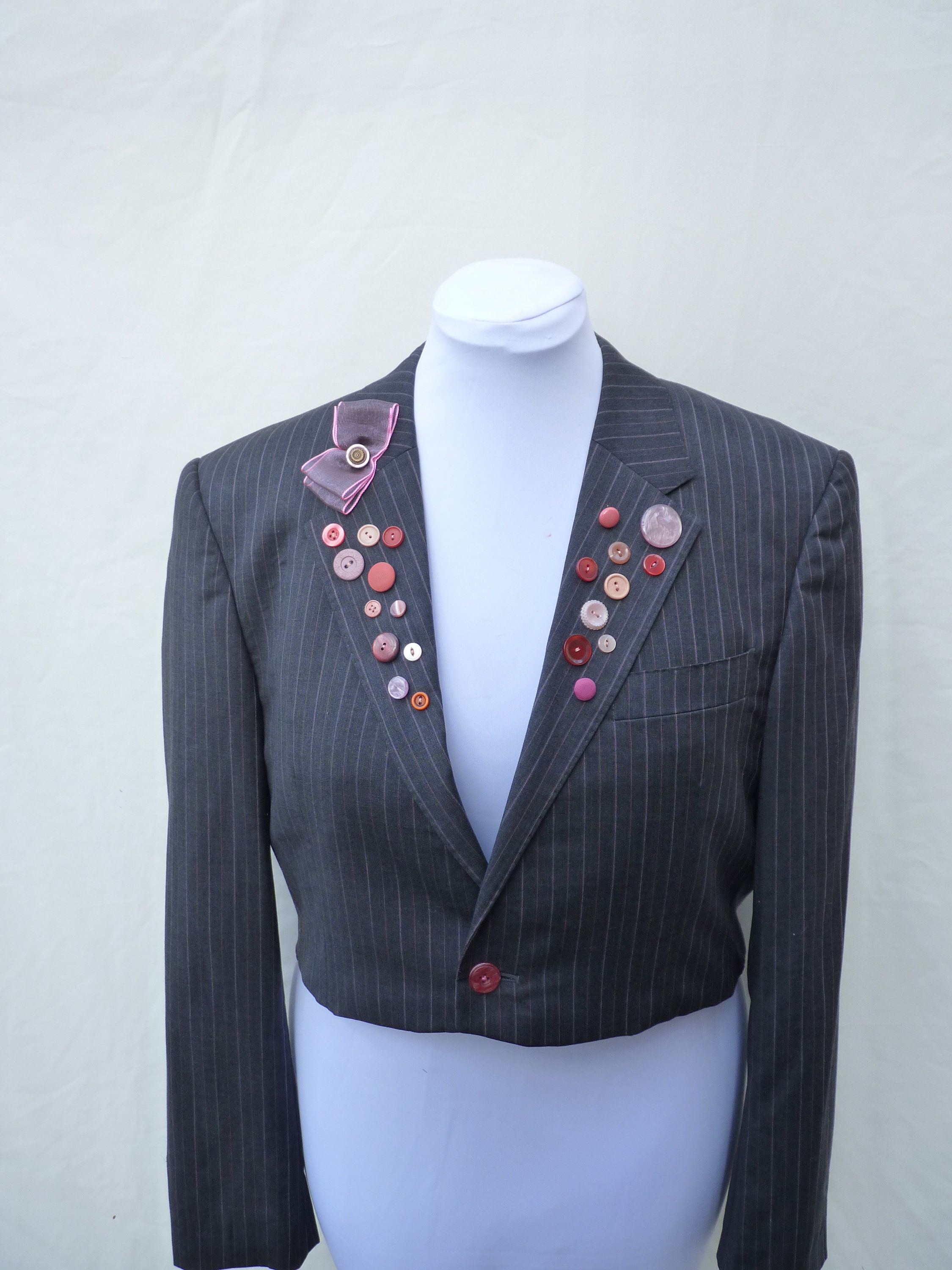 Mens 42 Upcycled Tail Coat Pinstripe 